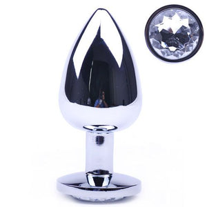 Large Metal Anal Plug With Clear Crystal-Katys Boutique