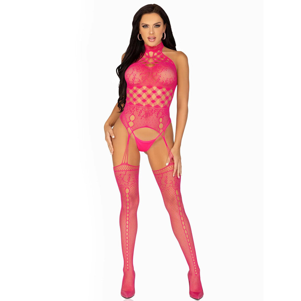 Leg Avenue High Neck Halter Net And Lace Suspender UK 6 to 12-Katys Boutique