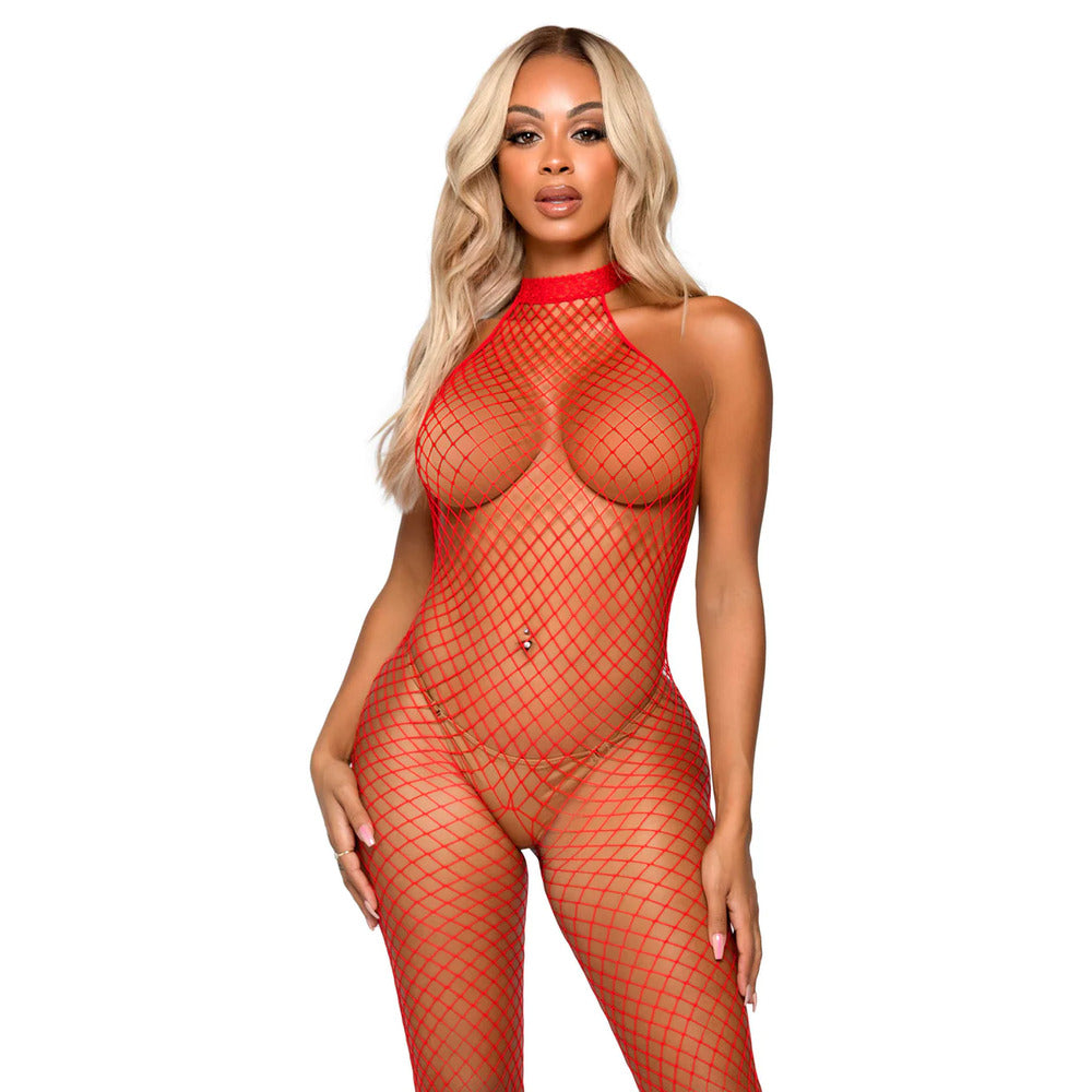 Leg Avenue Racer Neck Bodystocking Red UK 6 to 12-Katys Boutique