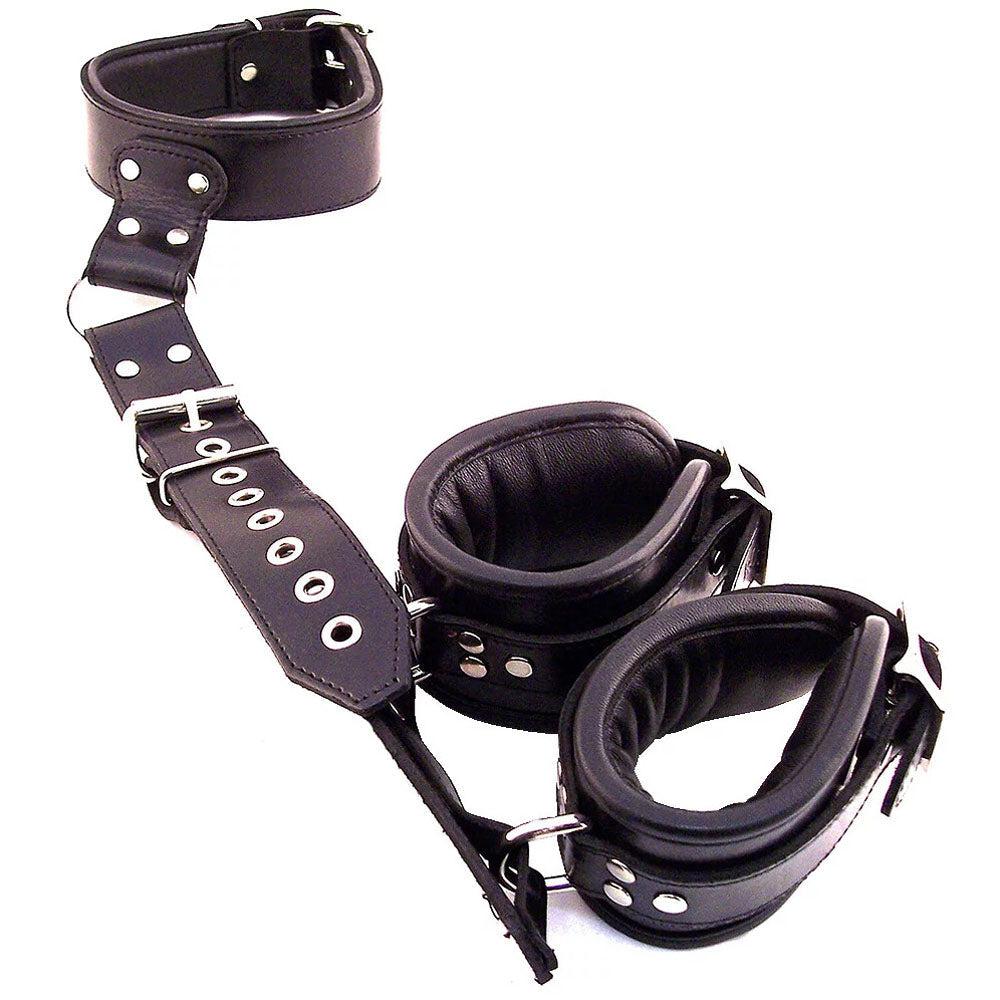 Rouge Garments Black Leather Neck to Wrist Restraints-Katys Boutique