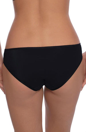 The image showcases a close-up view of a woman's lower back and buttocks wearing the Roza Vangelise Brief Black from the brand Roza. The photo, taken from behind, highlights the comfortable fit and style of this swimwear with its stretchy waistband.