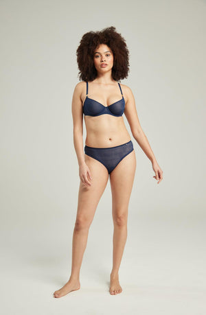 The Sheer Deco High Leg Brief Navy-Katys Boutique