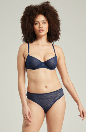 The Sheer Deco High Leg Brief Navy-Katys Boutique