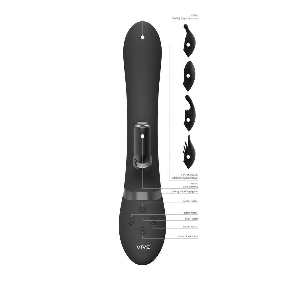 Vive Chou Double Action Interchangeable Rabbit Vibrator Black-Katys Boutique