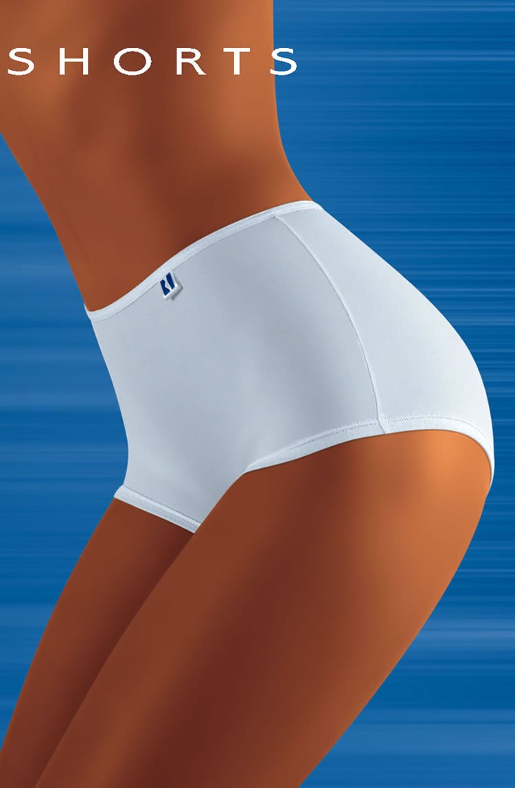 A person modeling high-waisted black shorts against a blue background. The Wolbar Tahoo Shorts Black Brief Shorts are snug and smooth, emphasizing the contours of the model's hips and waist. For ultimate comfort, these comfy shorts define sleekness and style. The word "SHORTS" is written in white at the top of the image.