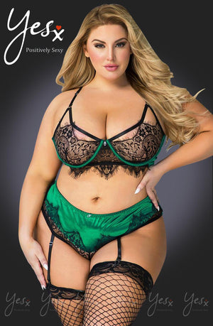 Yesx Yx957Q Black/Emerald Bra Set-Katys Boutique