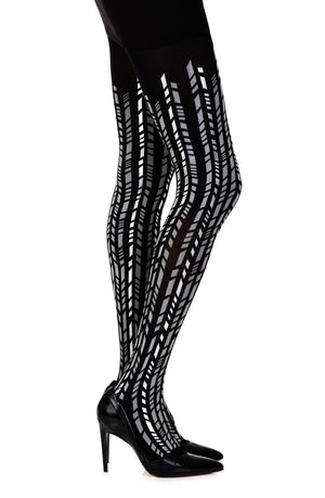 Zohara "Cross It" Black/Silver Print Tights-Katys Boutique