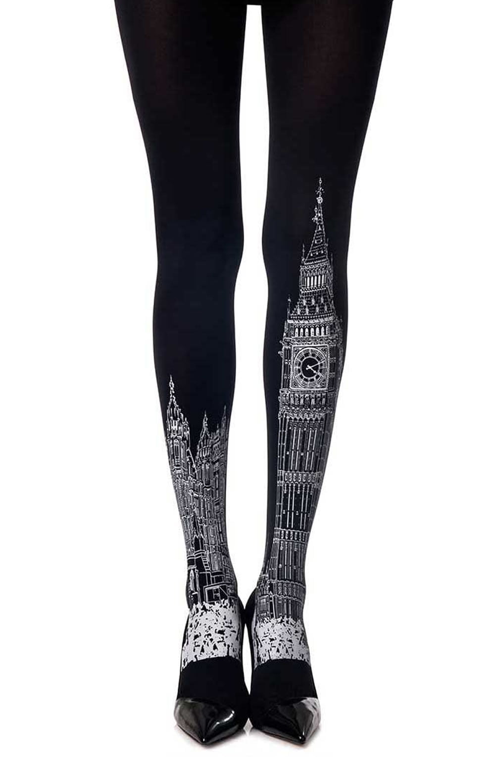 Zohara London Time" Black Print Tights"-Katys Boutique